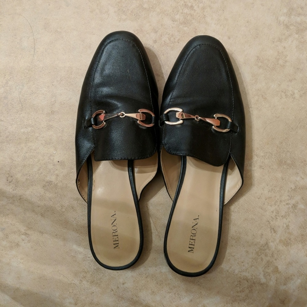 Black Buckle Slip-On Mules
